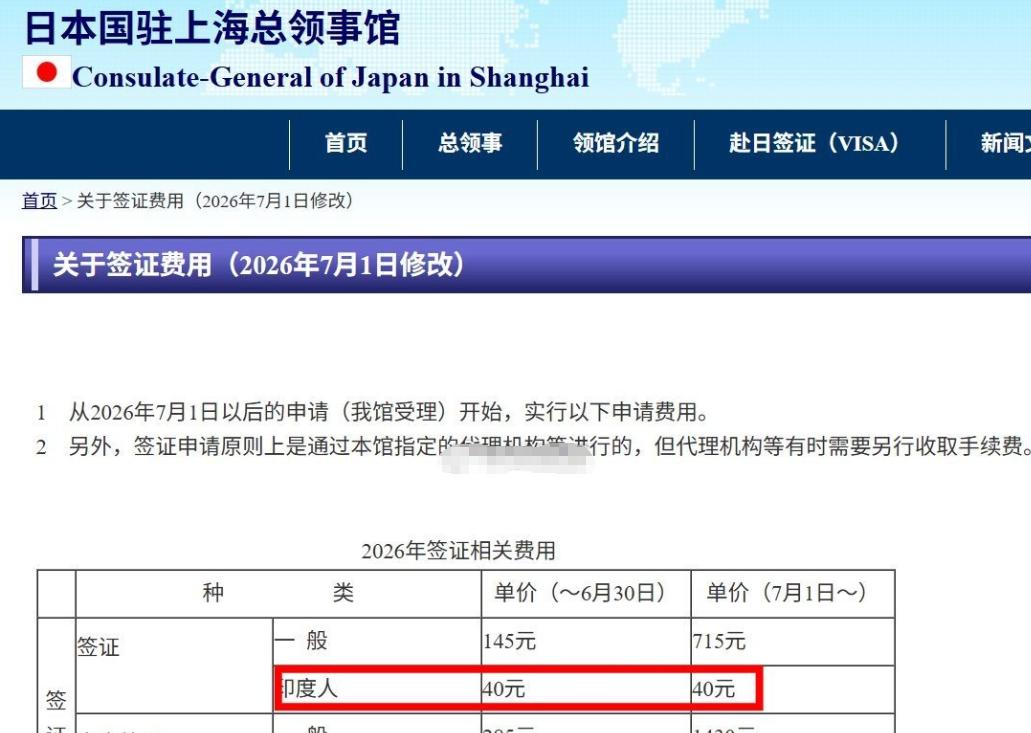 日本驻上海总领事馆官网通知，今年7月1日起，中国大陆游客赴日的单次签证费，从原来