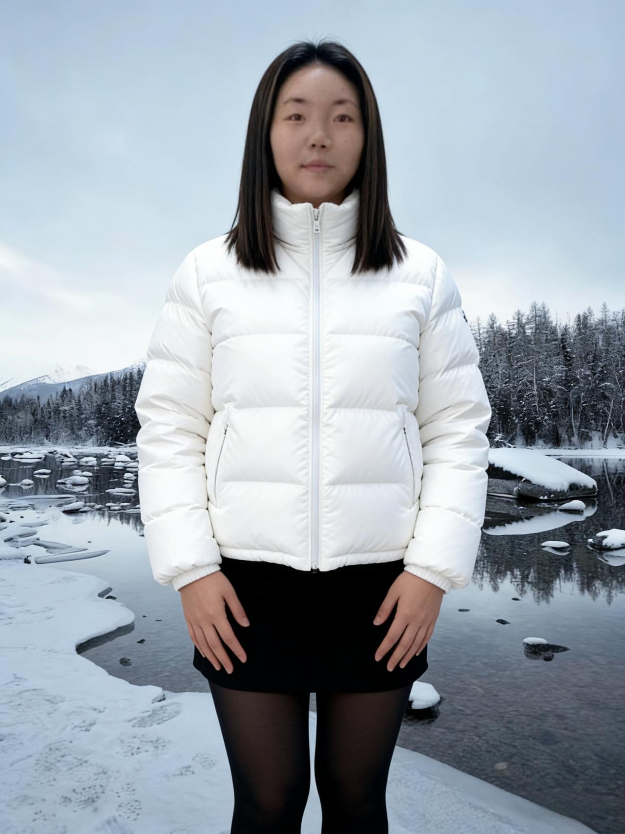 冰溪映玉颜，雪色染眉弯。
不语含春意，风轻自往还。