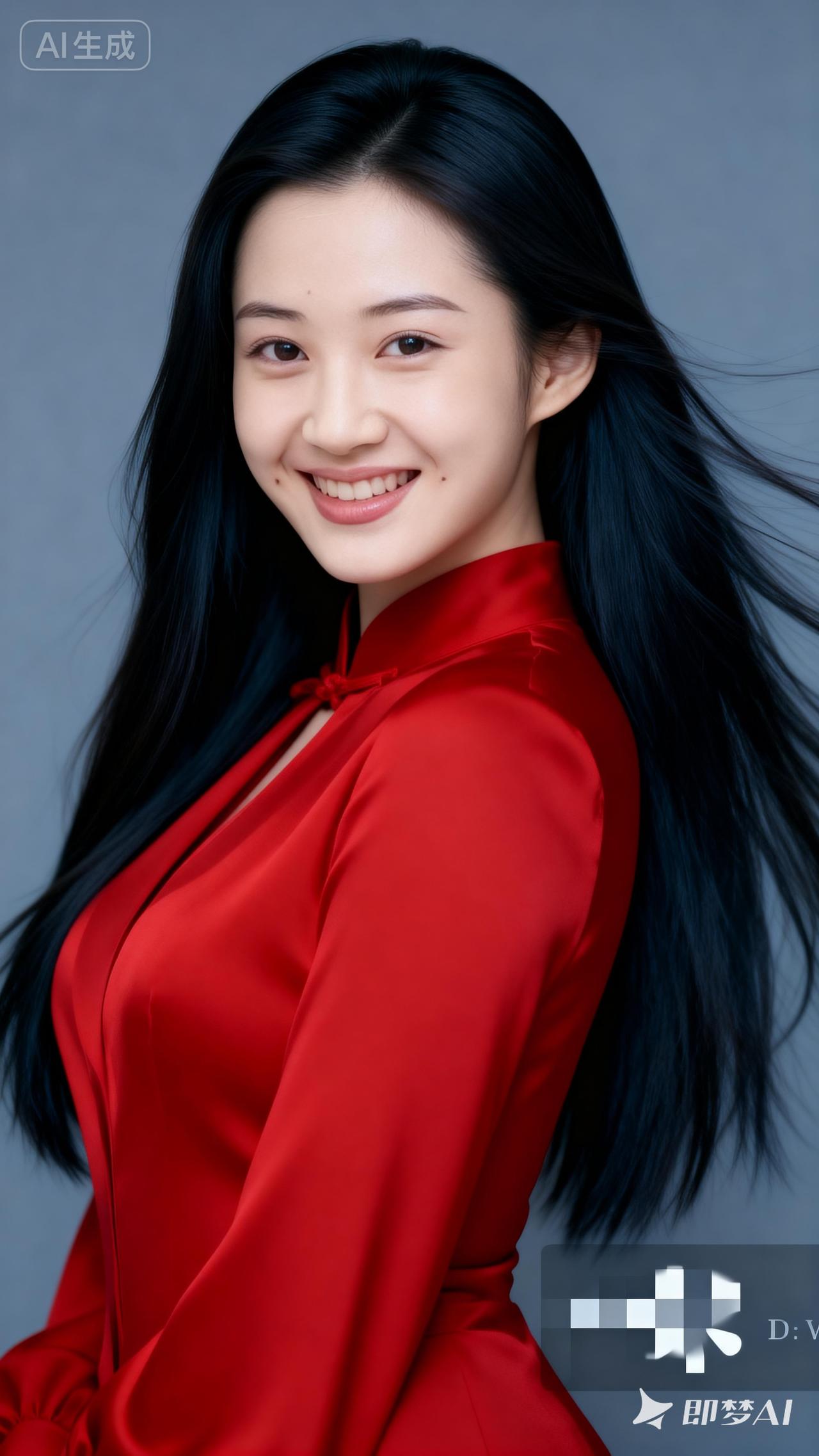 甜美笑容，红衣少女