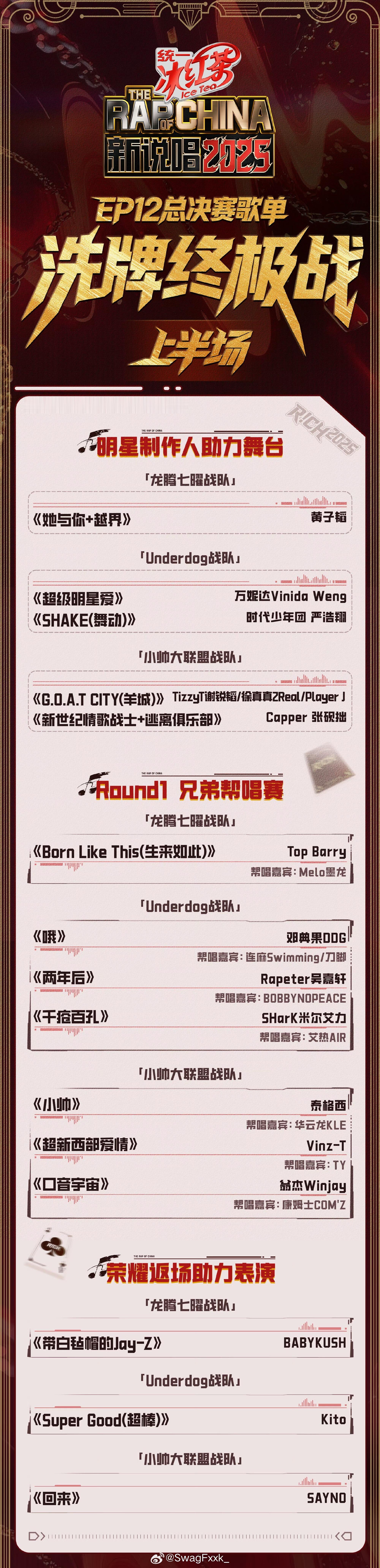 新说唱2025 《新说唱2025》总决赛歌单公布🔥15个舞台，你最期待哪个！ 