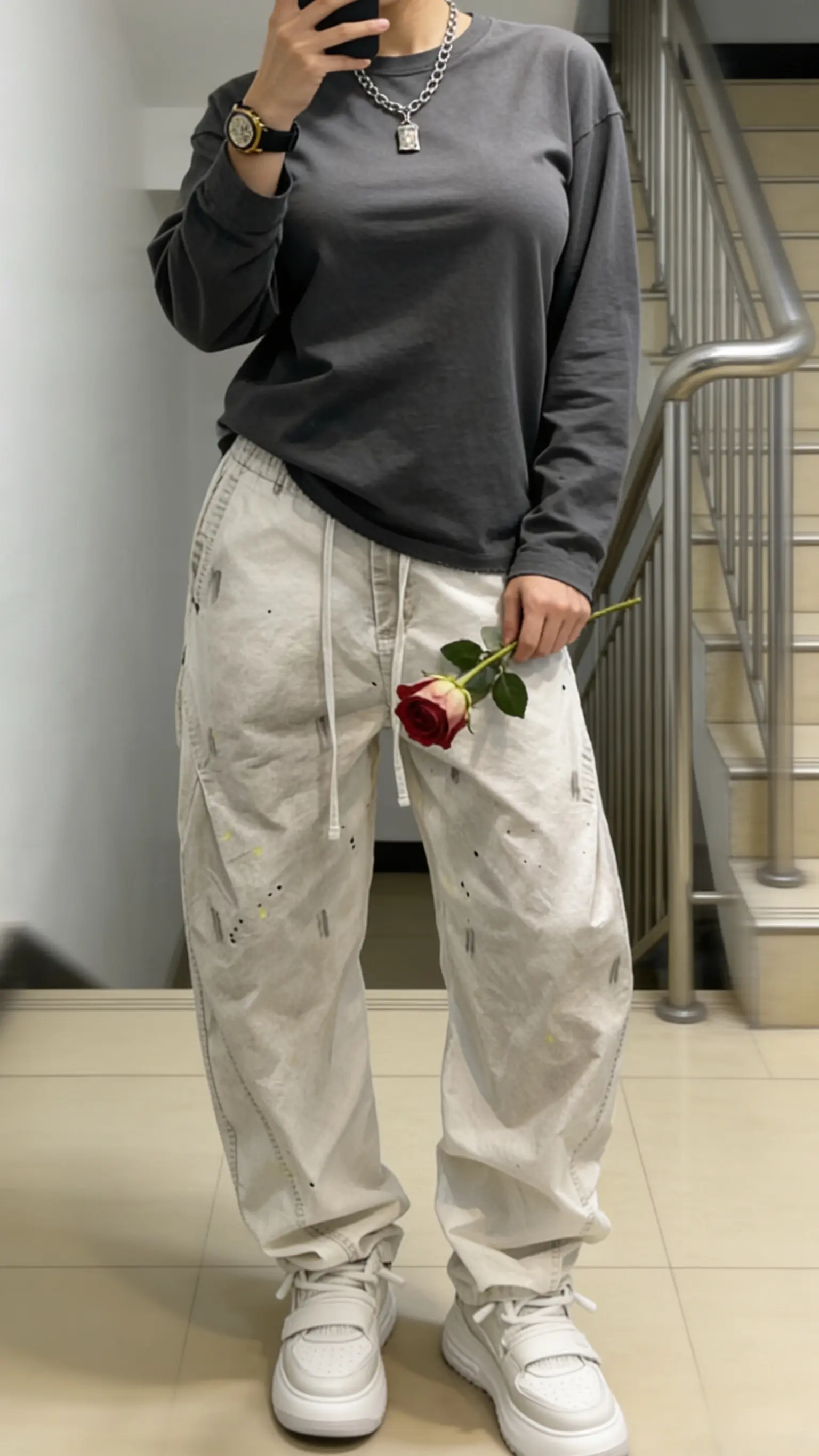 新款男士重工水洗手绘美式休闲风弯刀时尚宽松裤子男款         ✓