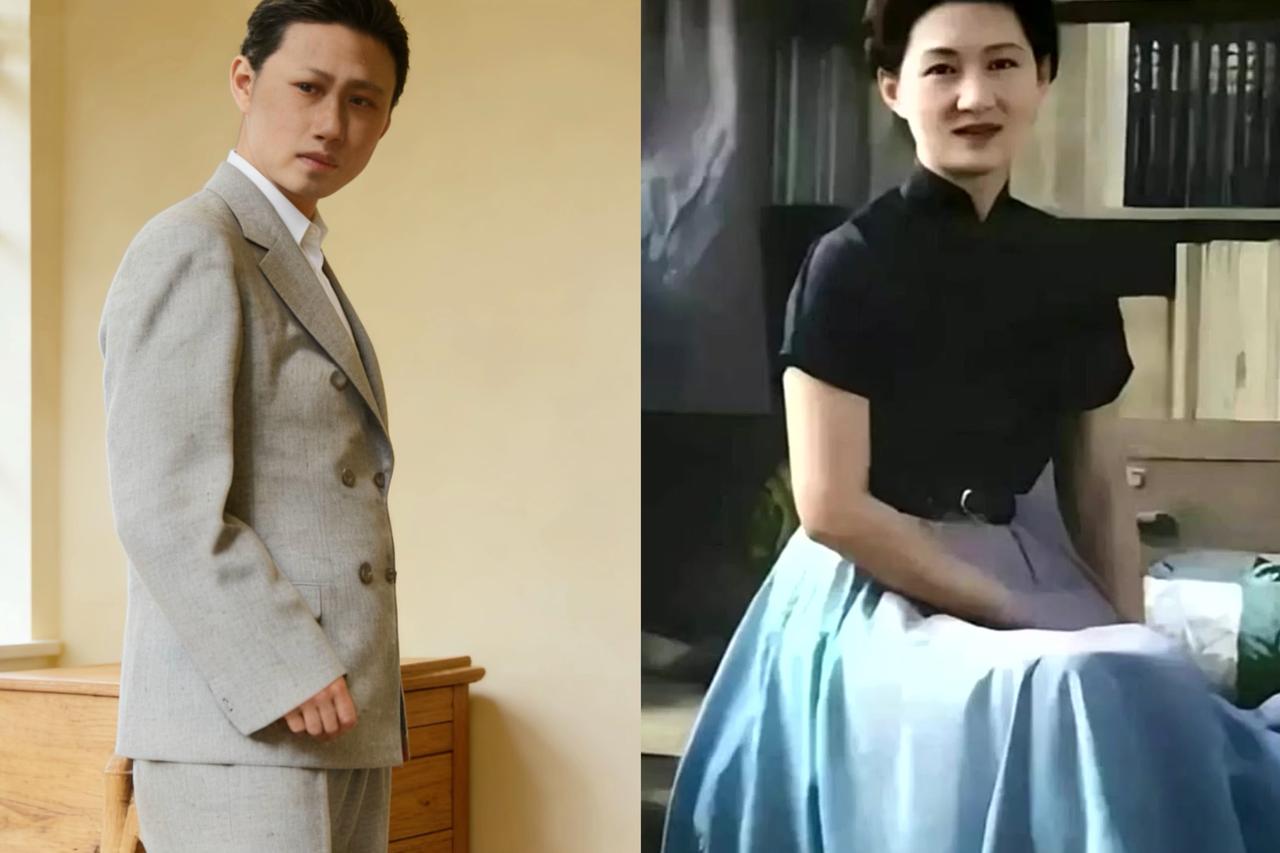 下图是张学良夫人赵四小姐女扮男装照，照片中的赵四身穿一身笔挺的西装，侧身站立。就