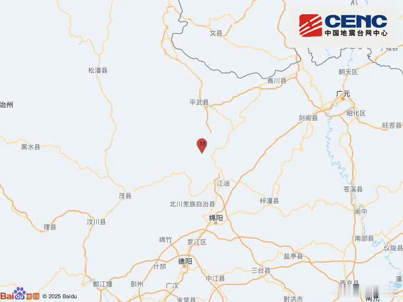 地震快讯中国地震台网正式测定：02月08日11时01分在四川绵阳市北川县（北纬3