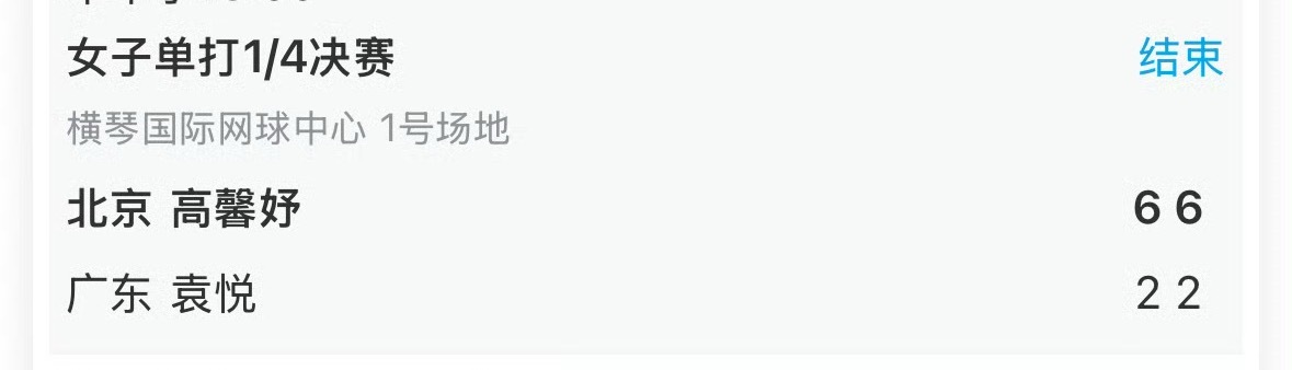 袁悦2-6/2-6不敌高馨妤，无缘全运会女单四强。意外吗