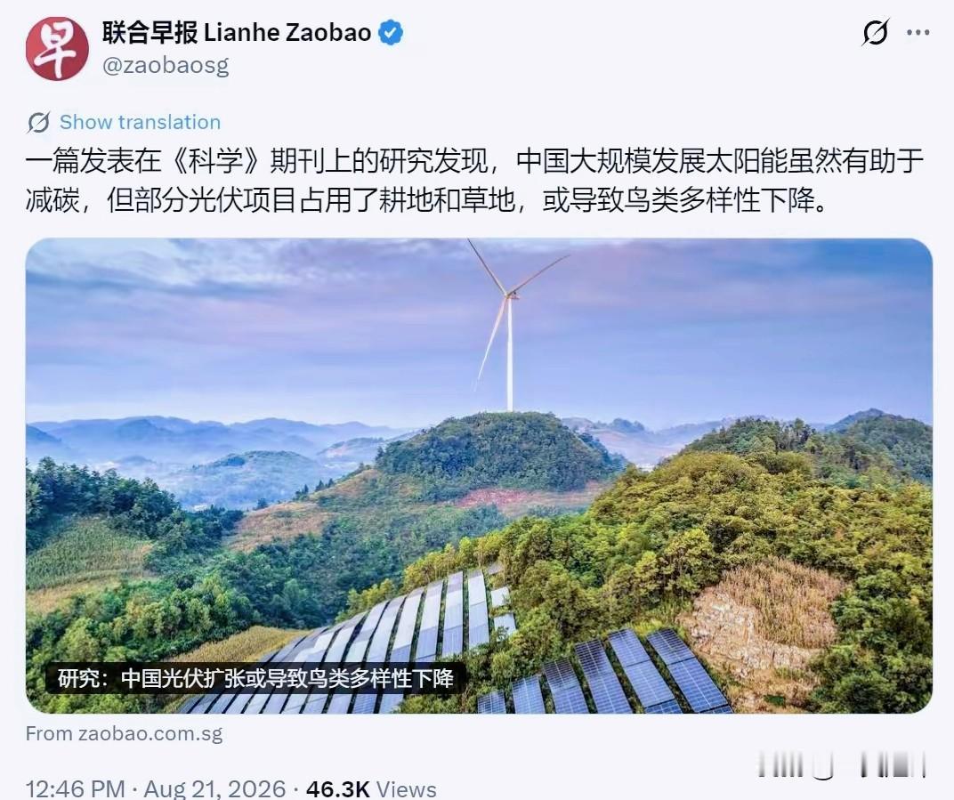 【联合早报又来“指点江山”了】
好好的“光伏”，利国利民利世界利子孙后代的清洁能