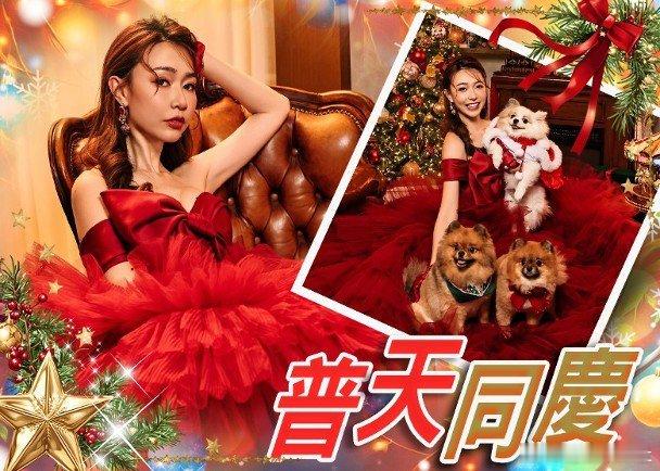 港姐冠軍黃嘉雯化身聖誕紅衣女郎說故事，在社交平台寫着：「從前有一位身穿紅衣的女士