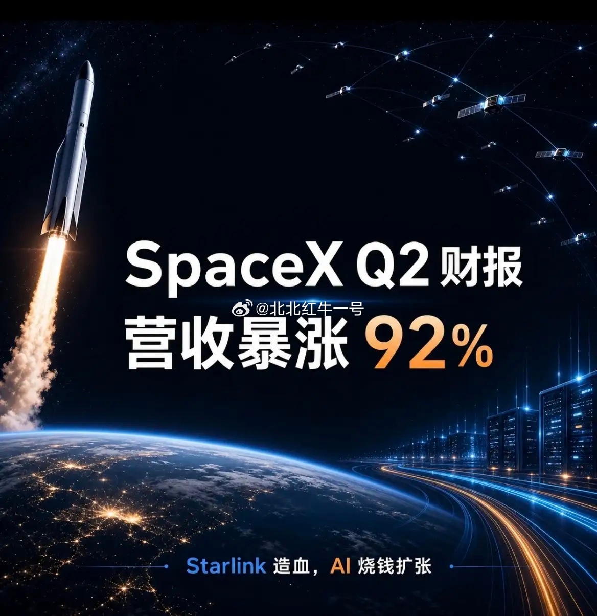 SpaceX首份财报数据披露，股价大涨9.43%。 从其公布的Q2财务数据显示，