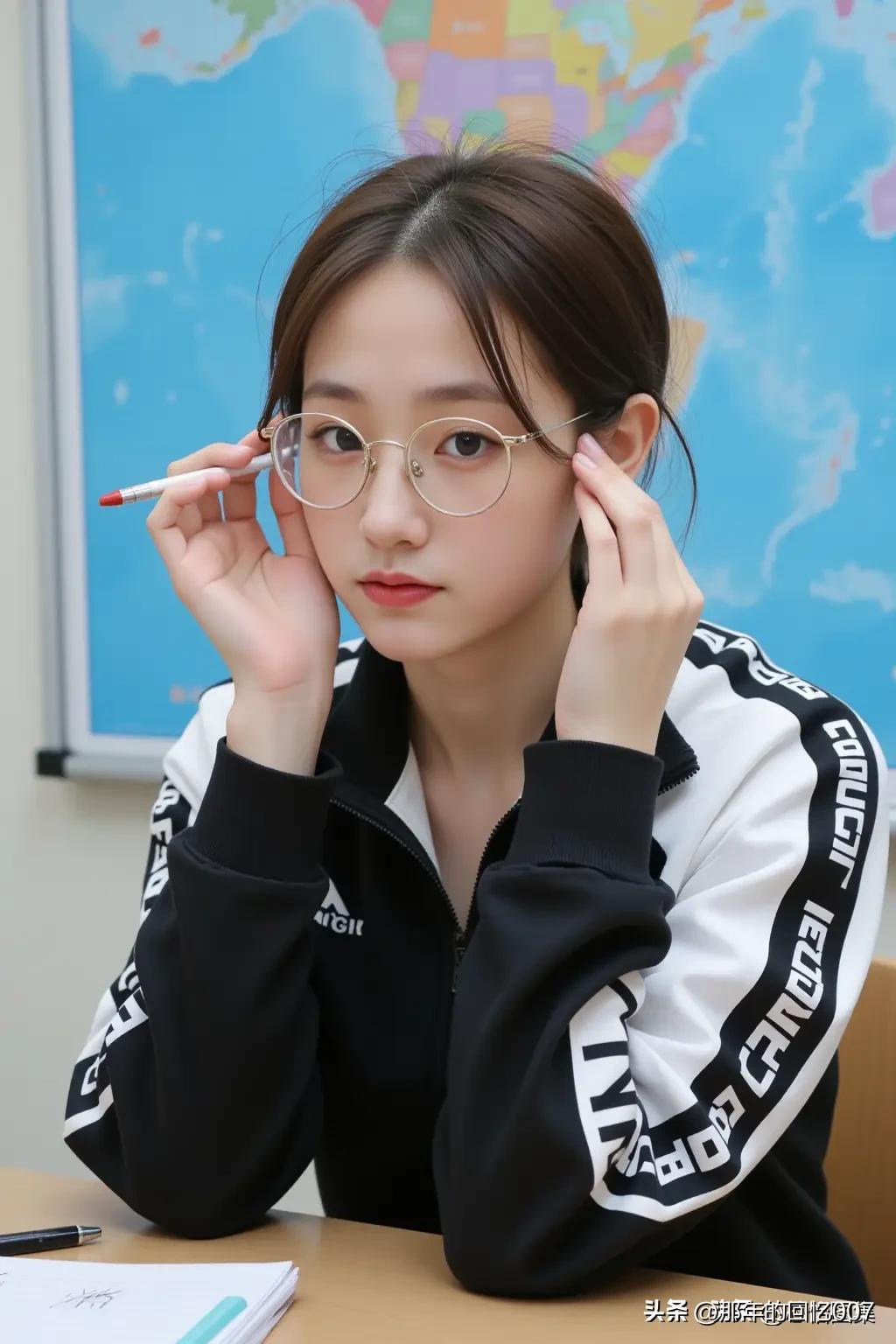 在教室这个知识的小天地里，元气少女认真学习的模样简直萌化了。她扎着高马尾，随着低