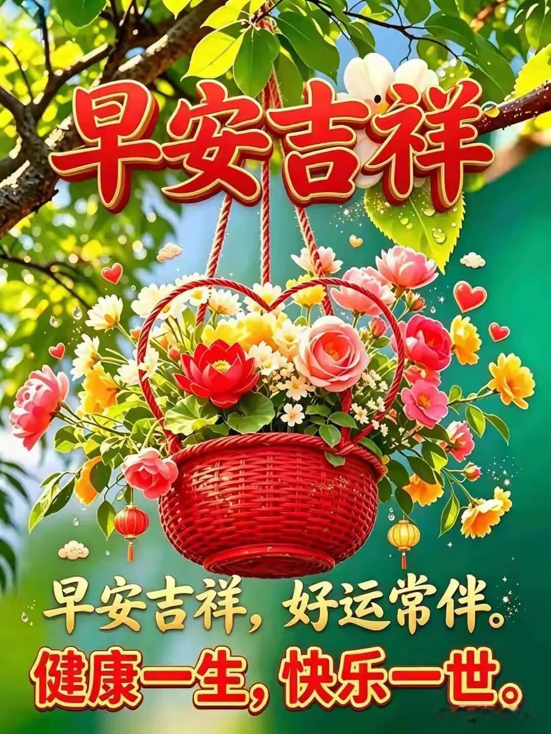 繁花迎晓日，好运伴朝夕，早安吉祥。