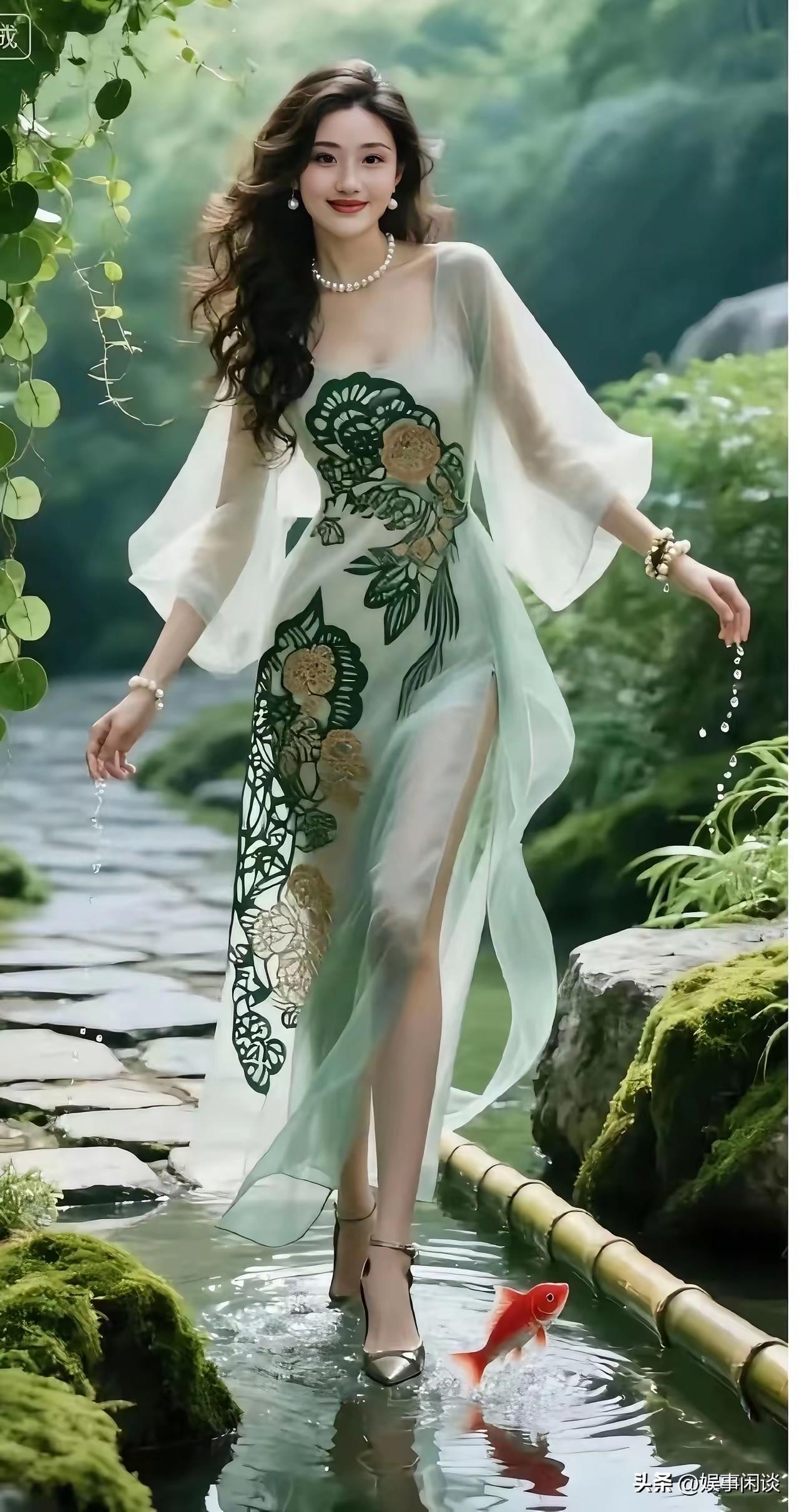 园林美景遇上汉服美人，氛围感直接拉满。
绿意环绕的庭院之中，女子身着汉服缓缓漫步