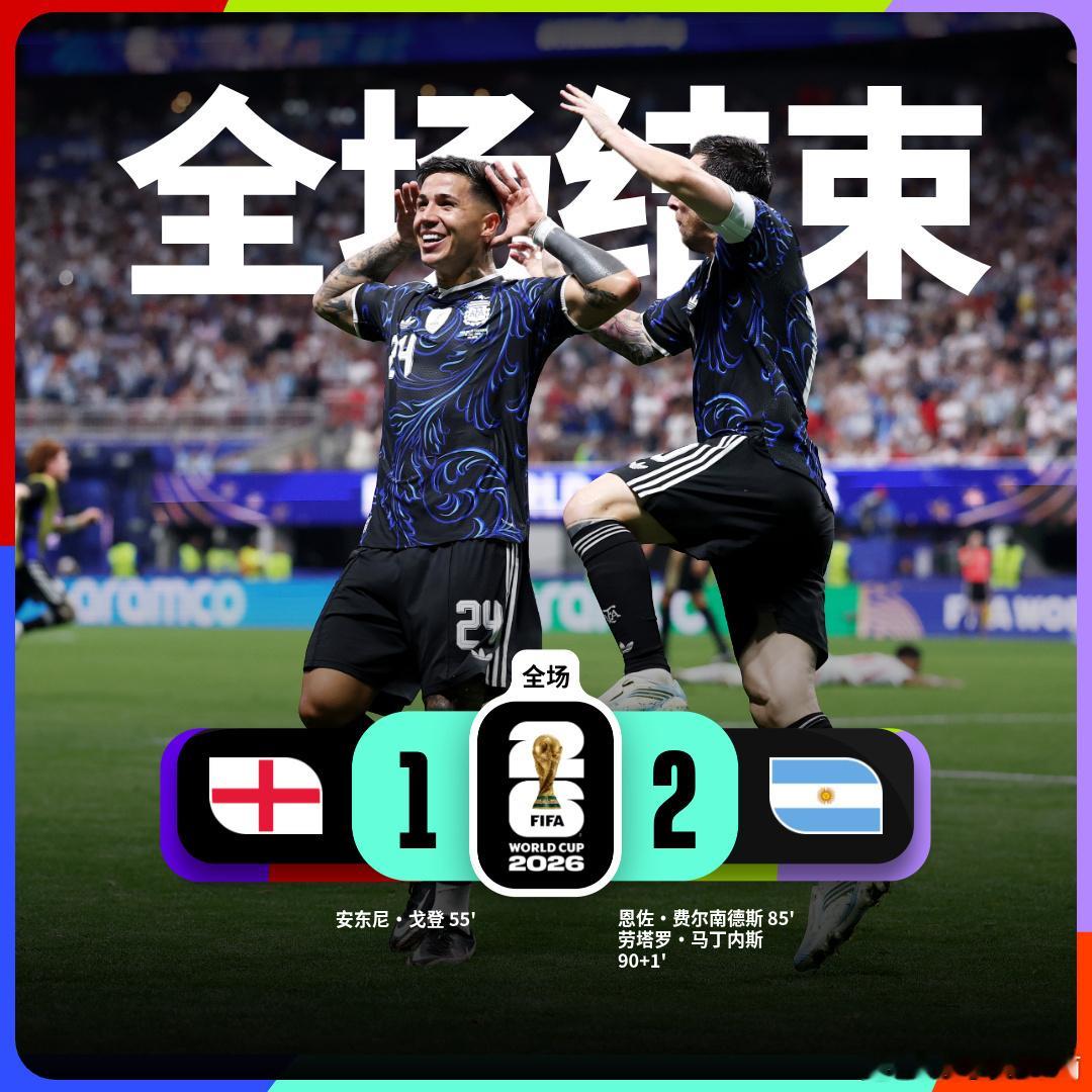 英格兰vs阿根廷，恭喜阿根廷胜出2：1英格兰vs阿根廷 ！英格兰领先之后一味收缩