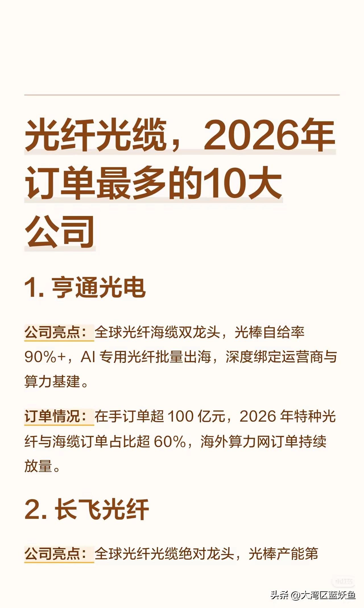 2026光纤光缆订单王TOP10，AI时代的隐形赢家
 
大家都知道，现在AI特