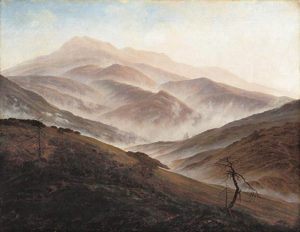 *弗里德里希雾霭升腾的巨人山脉风景-𝑹𝒊𝒆𝒔𝒆𝒏𝒈𝒆𝒃𝒊𝒓