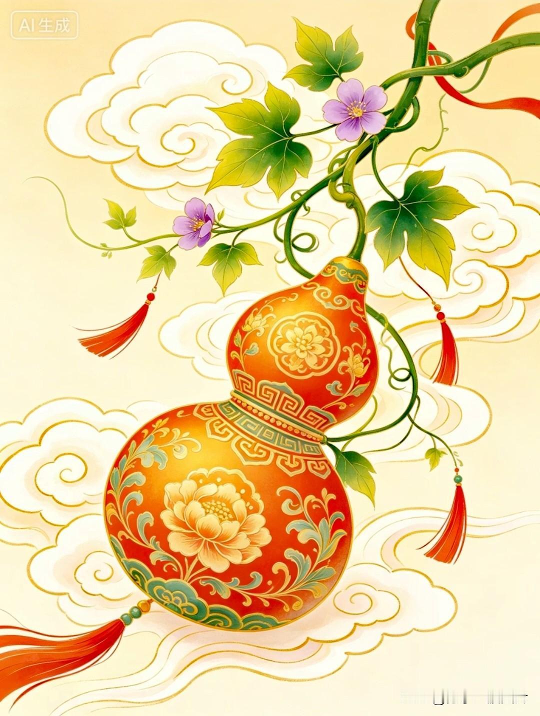 宝葫纳福祥云绕，
瑞气生财好运来。