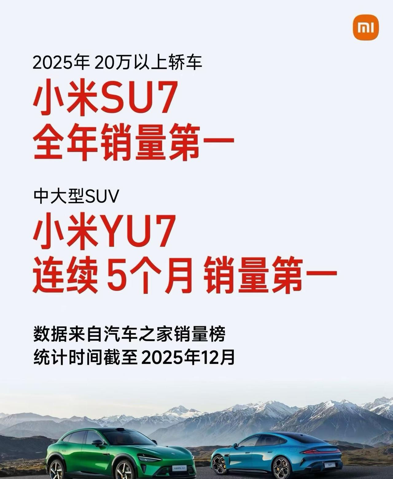 小米汽车在2025年可谓大放异彩！根据汽车之家销量榜，小米SU7荣获2025年2