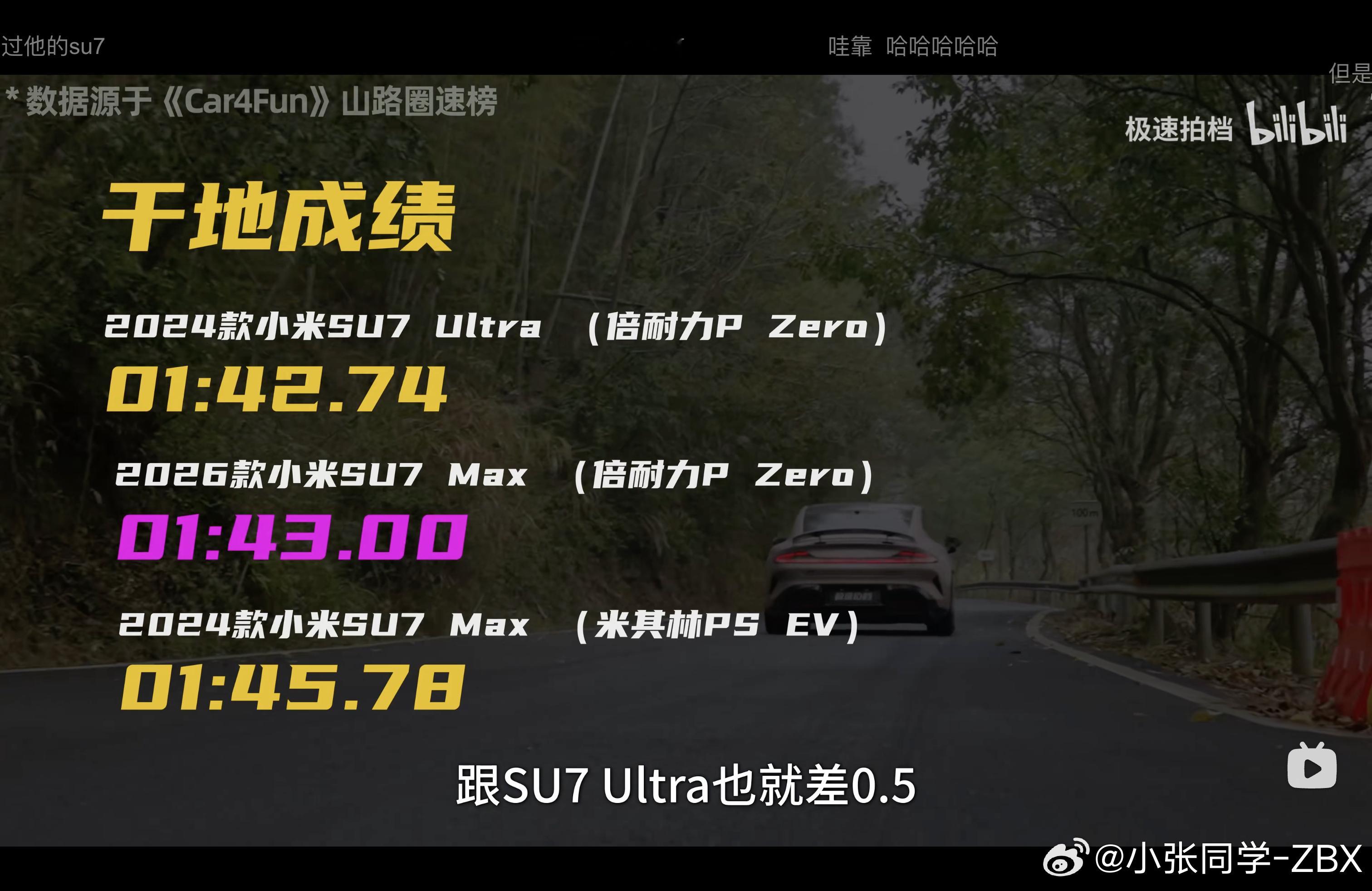 《Car4Fun》山路圈速榜里小米新SU7 Max的成绩仅略逊小米SU7 Ult