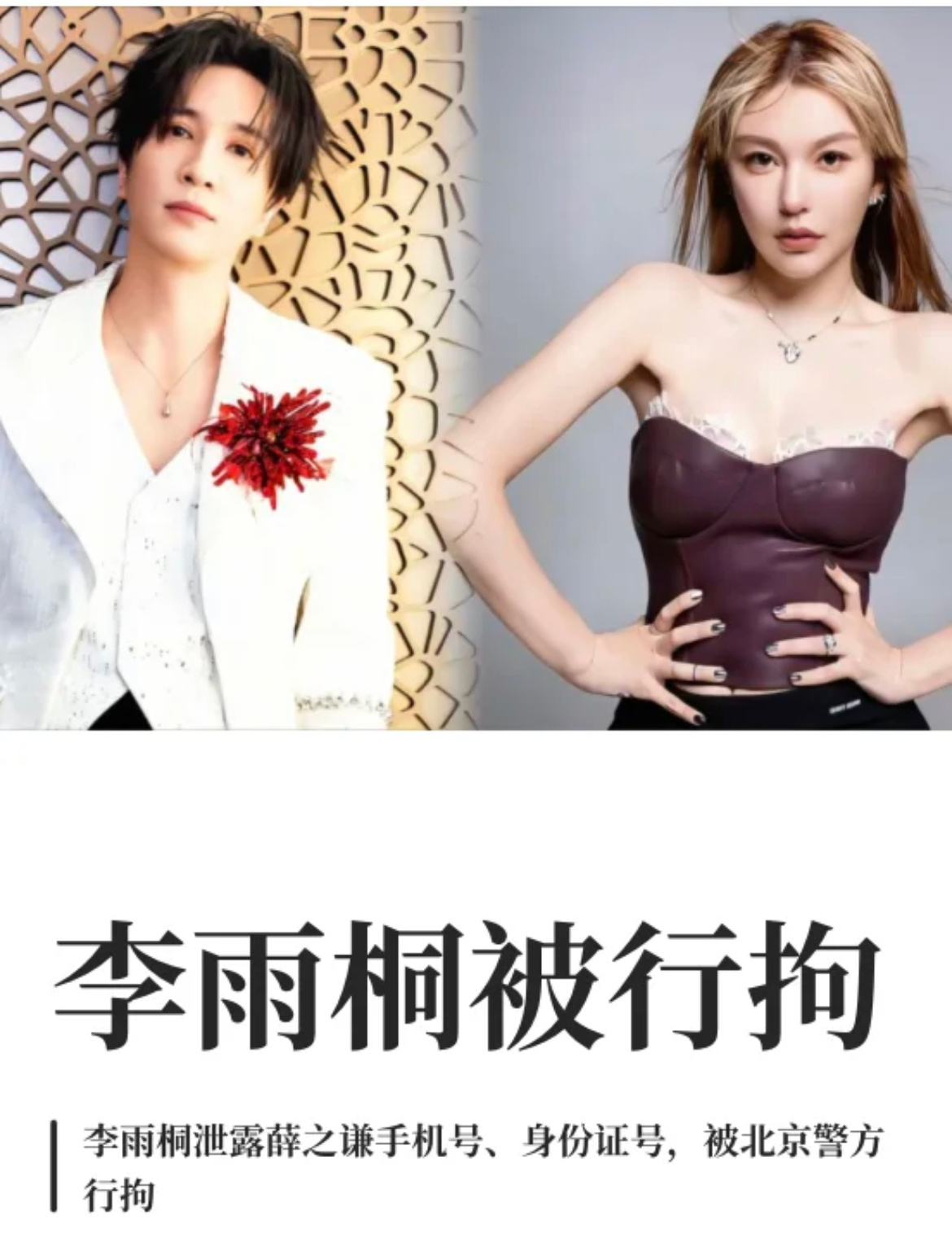 李雨桐被行拘因在今年3月喊话薛之谦并刻意泄露薛之谦手机号、身份证等个人信息，处以