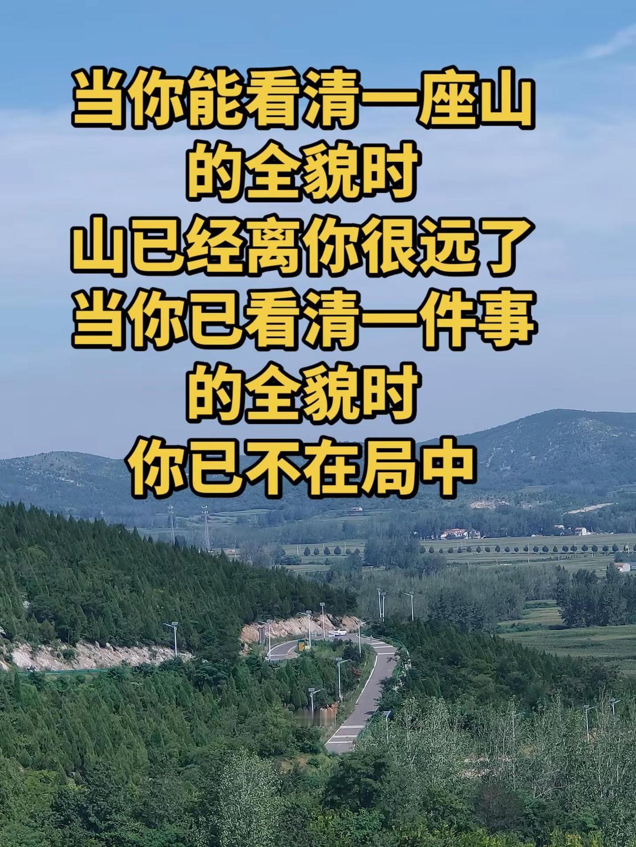当你能看清一座山的全貌时，山已经离你很远了。当你已看清一件事的全貌时，你已不在局