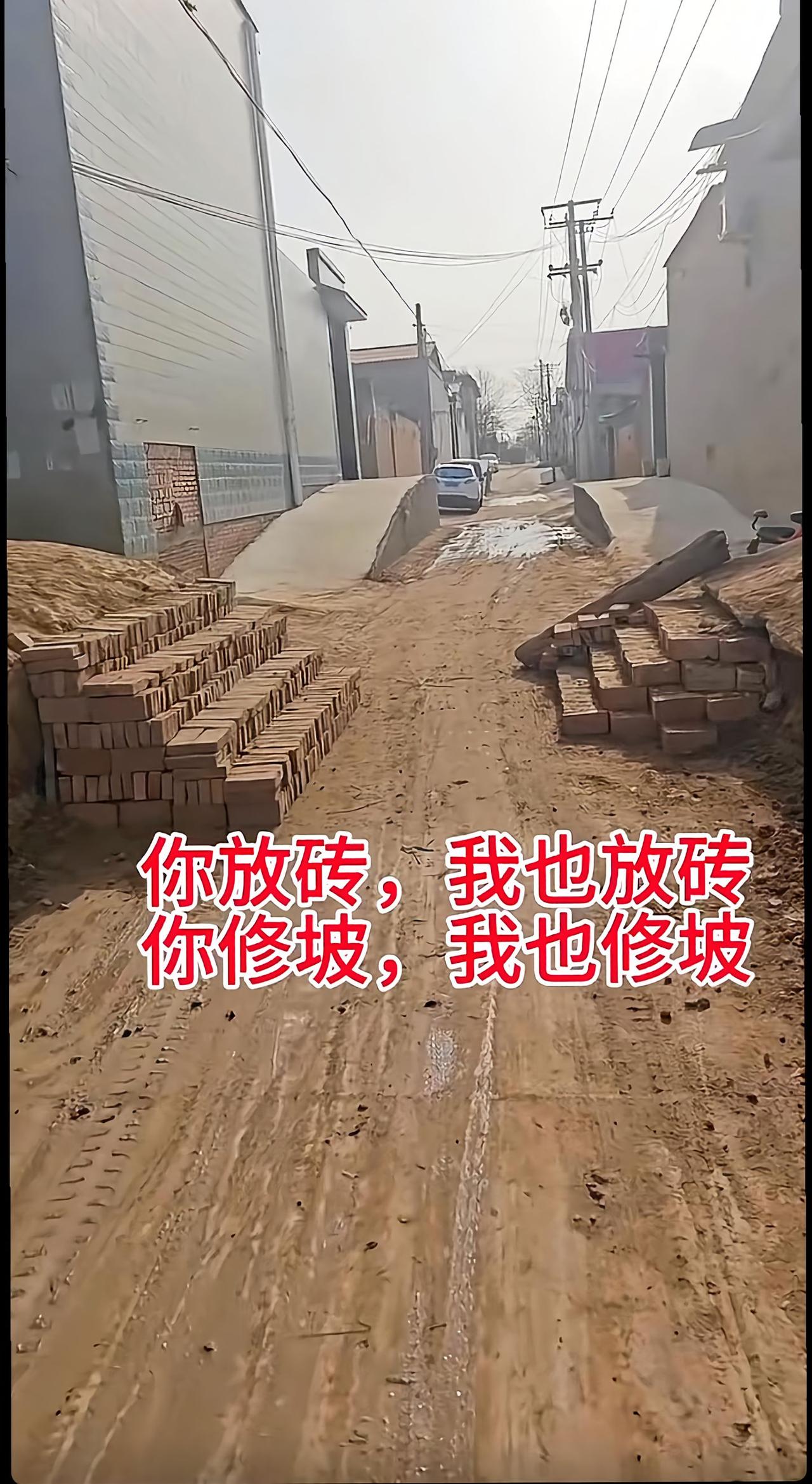 村里这条小路太有意思了！邻居互相“较劲”，你放砖我也放砖，你修坡我也修坡，这操作