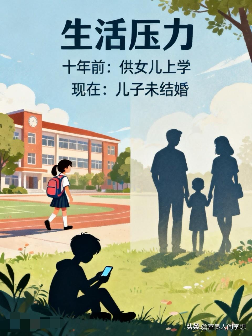 我认为差不多，十年前女儿还在上学，要供应她上学，现在女儿结婚了还有个儿子没结婚，
