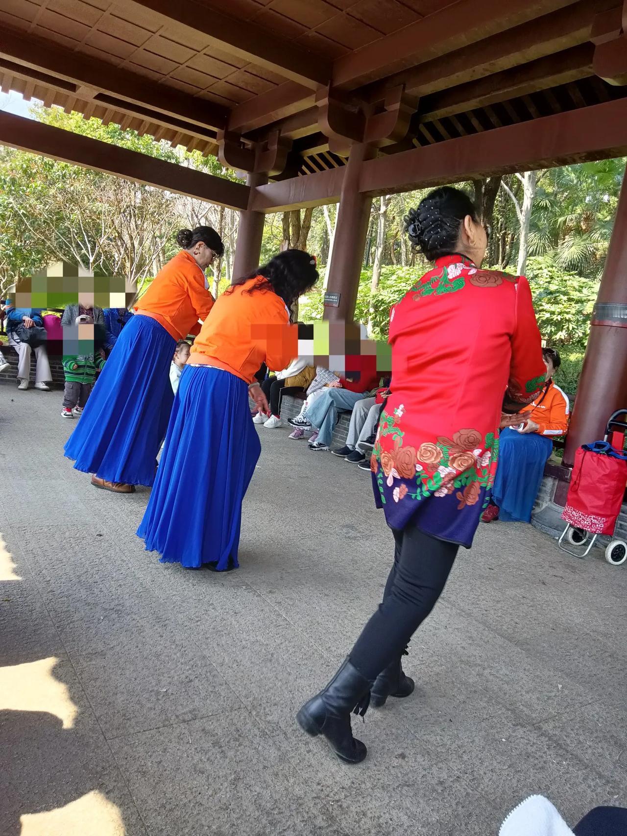 她们都70岁了，舞姿优美，灵动，节拍准确，真是佩服她们。

中午我们三个人走累了