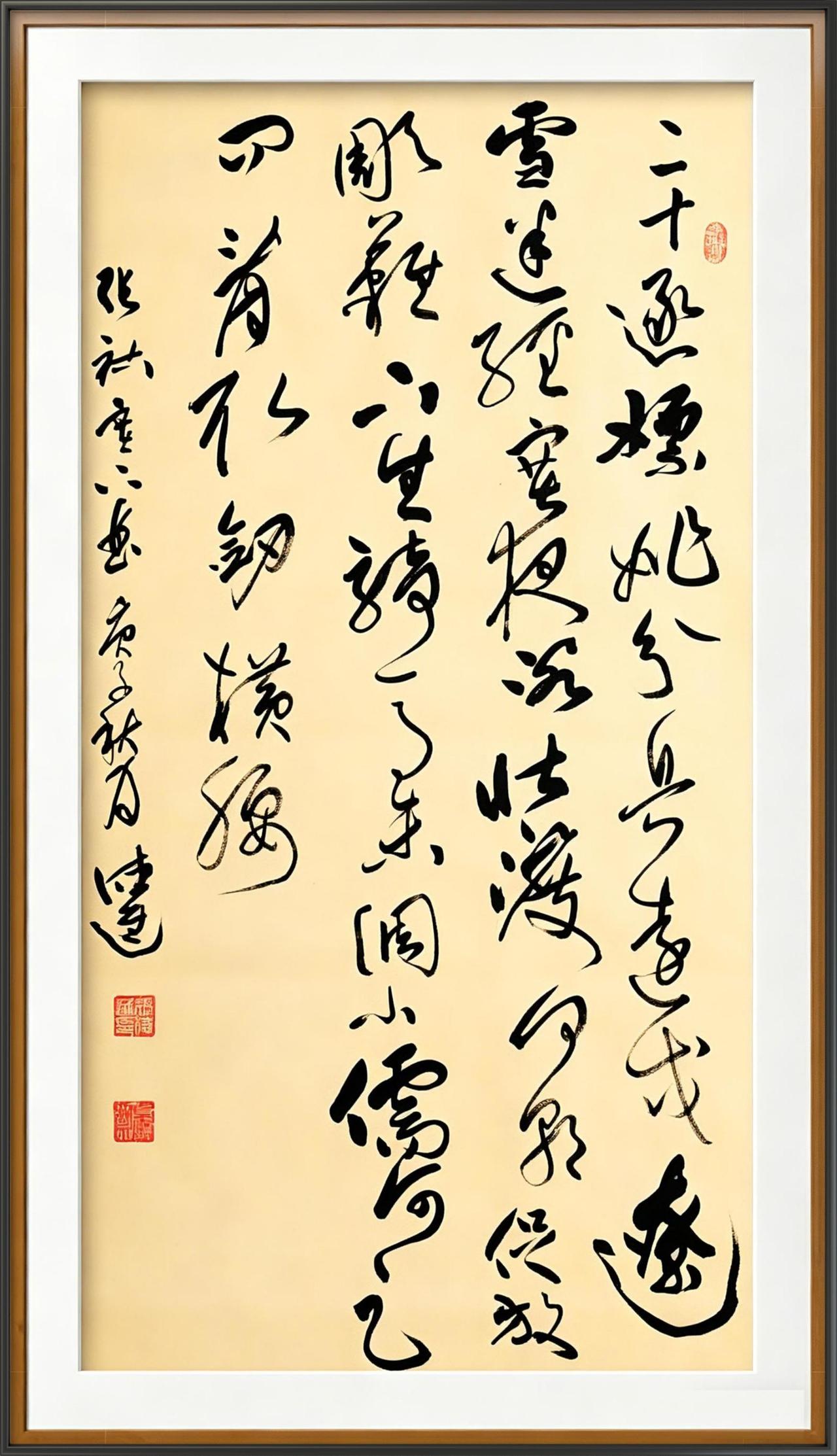 茶室悬挂张祜《塞下曲》草书竖幅
塞下曲
[唐] 张祜
二十逐嫖姚，分兵远戍辽。