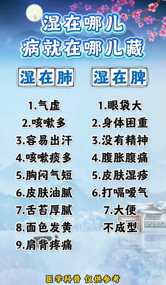 湿在肝、脾、肺、肾、心，分别有什么表现