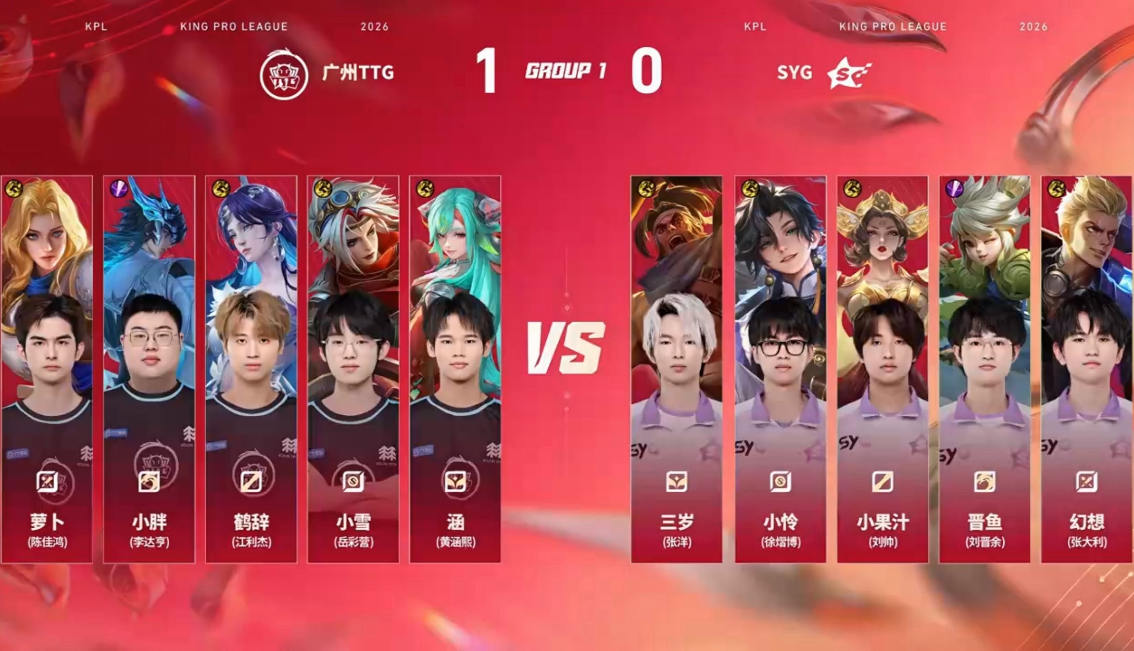 TTG对战SYGTTG与盛夏同行2026KPL夏季赛常规赛第一轮广州TTG VS