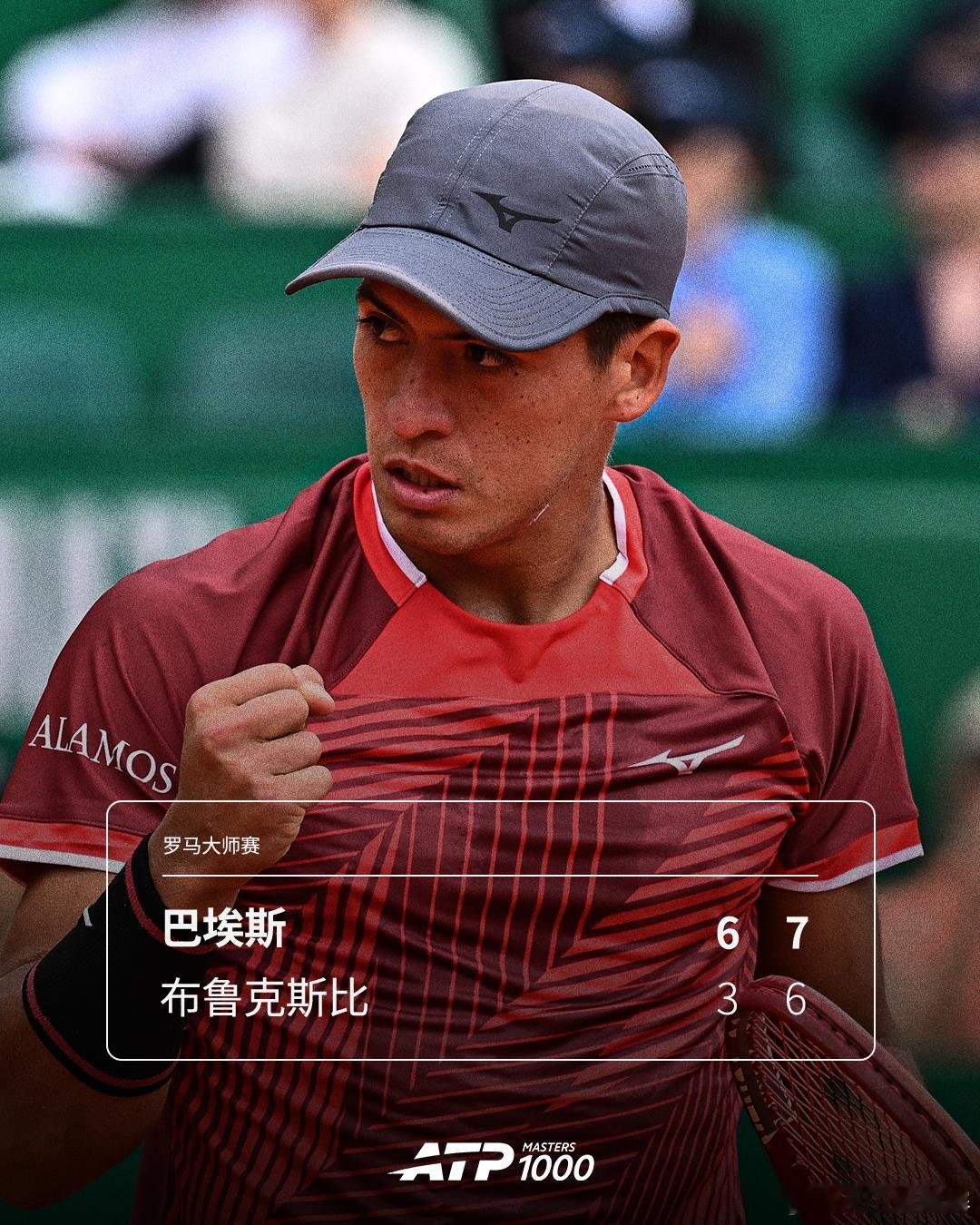 巴埃斯首战告捷ATP1000 罗马大师赛首轮，巴埃斯以6-3 7-6(8)击败美