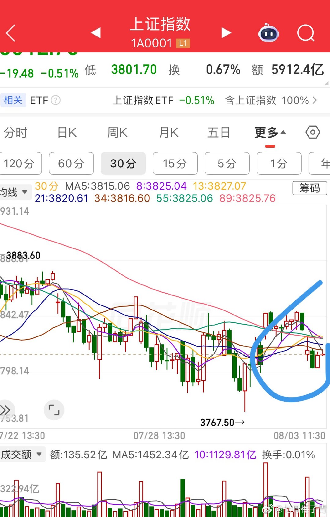 今天的链子是从这里掉的，但是个股反弹比较积极。七月梅子青