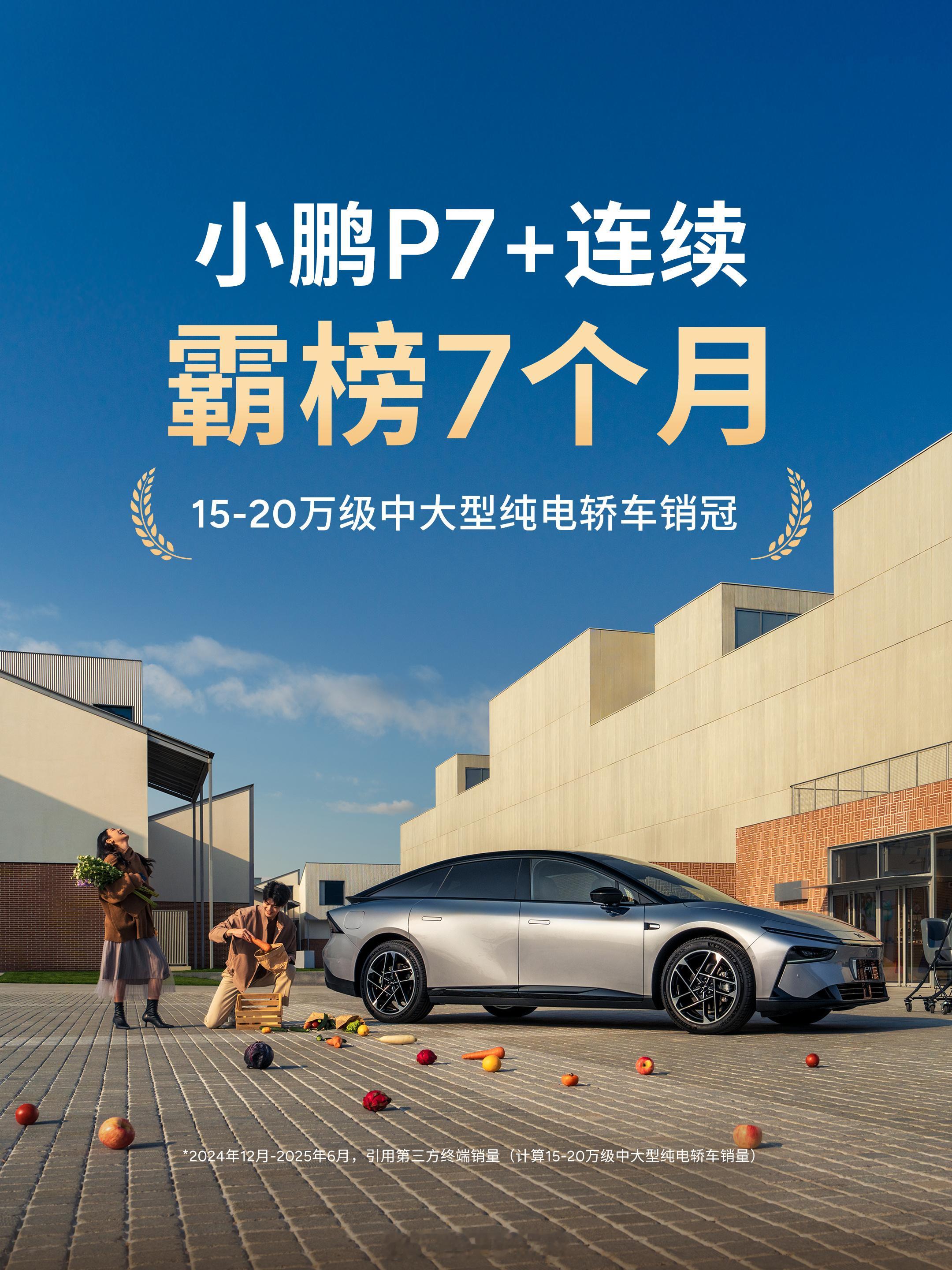 小鹏 P7+ 自上市以来销量持续火热，连续34周拿下销量周榜第一，连续7个月蝉联
