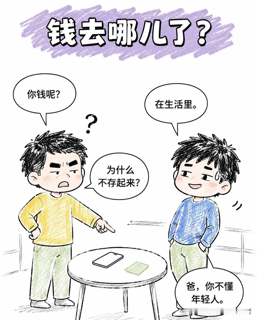 推荐有趣的漫画：我父亲问我为什么不用钱存起来，我说年轻人要过好日子。看了我外卖账