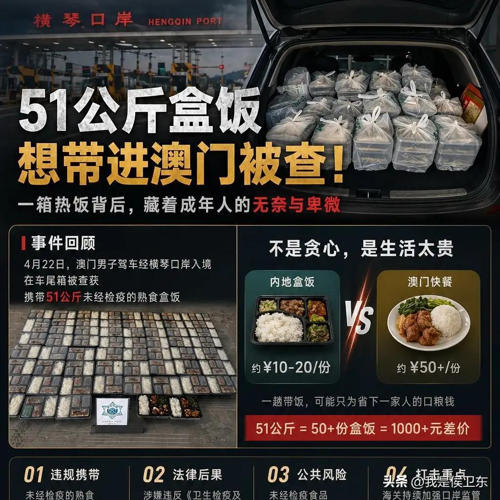男子偷运大量盒饭入澳
海关查获引思考～～

近日一则新闻吸引了我的注意。

一男