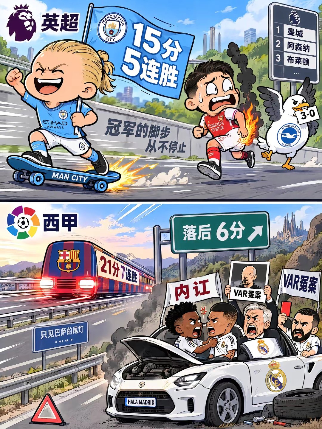 海鸥啄屁股，皇马路边吵，这战况太真实了。上半场：海鸥：这屁股我熟，啄一下就着火?