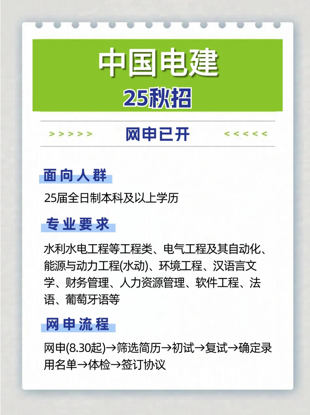 中国电建2025秋招启动⁉️