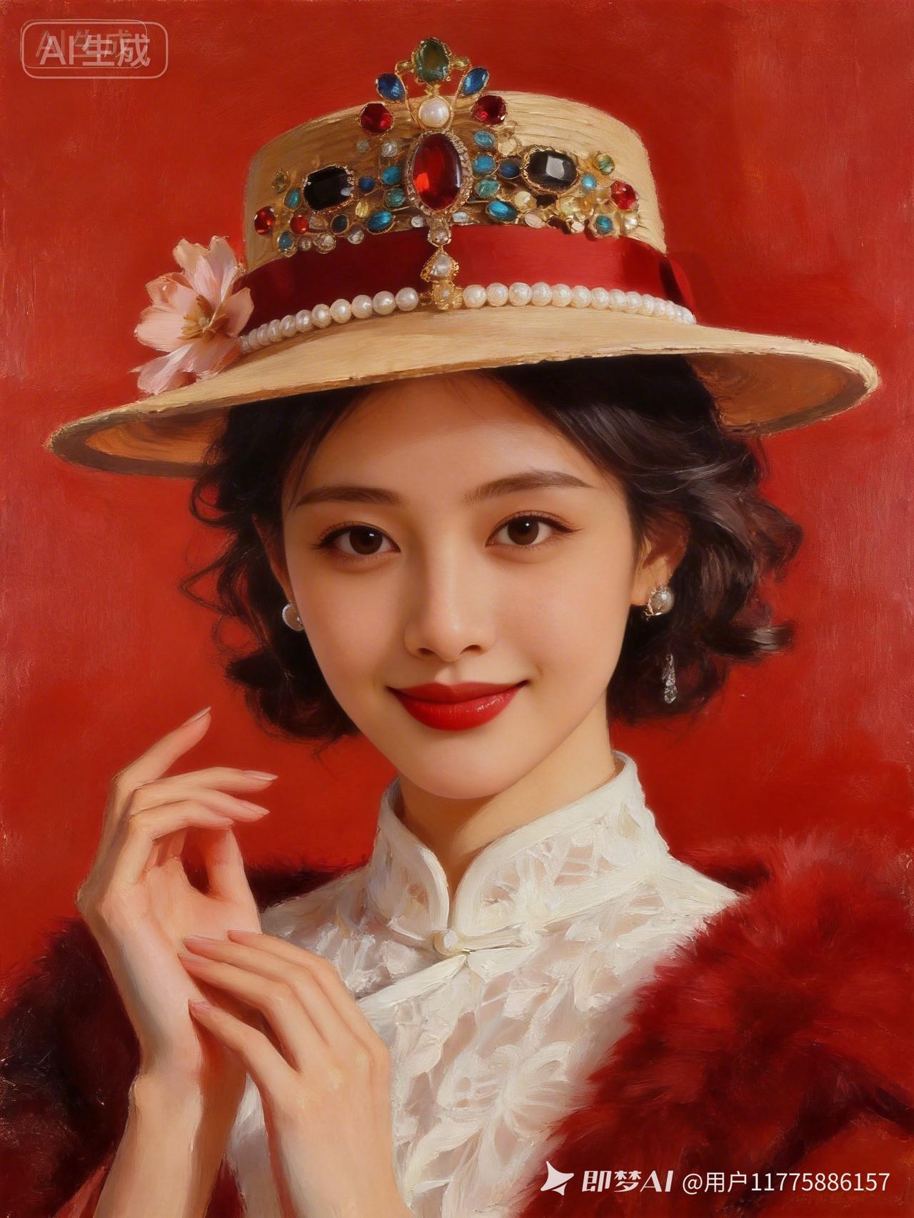 复古优雅，红唇与珍珠耳环的完美搭配，让人沉醉在复古的魅力中。