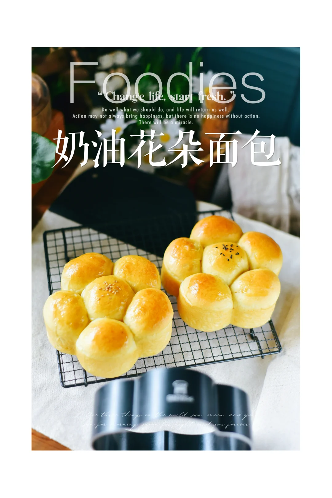 夏天没胃口来个又松软又香的奶油花朵餐包吧