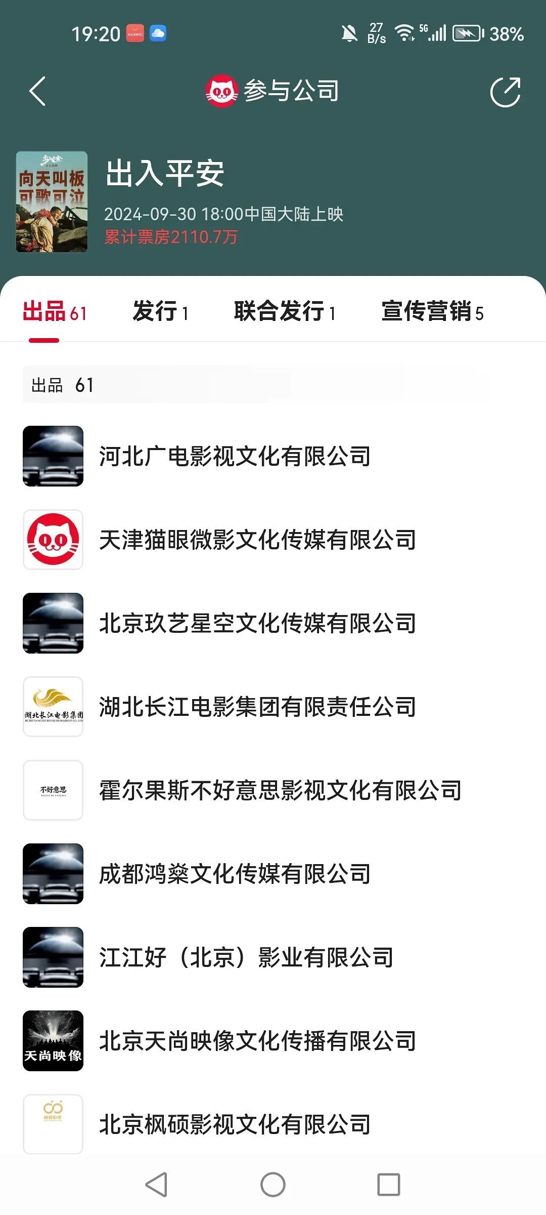 好好笑，肖央 古力娜扎《出入平安》联合出品居然有61个。这部电影真的是亏的啥也不