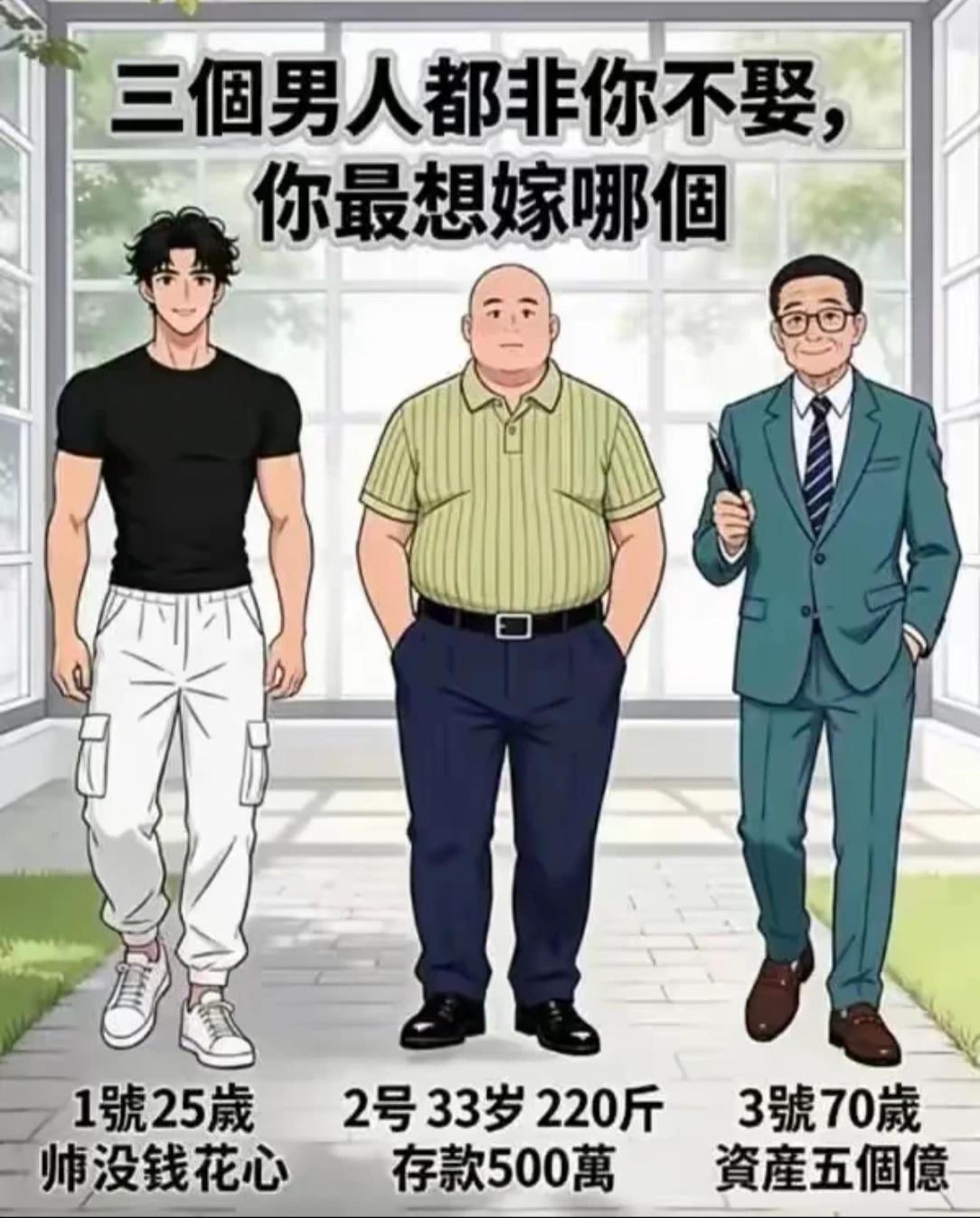 如果这三个男人都非你不娶，你会选择嫁给谁？