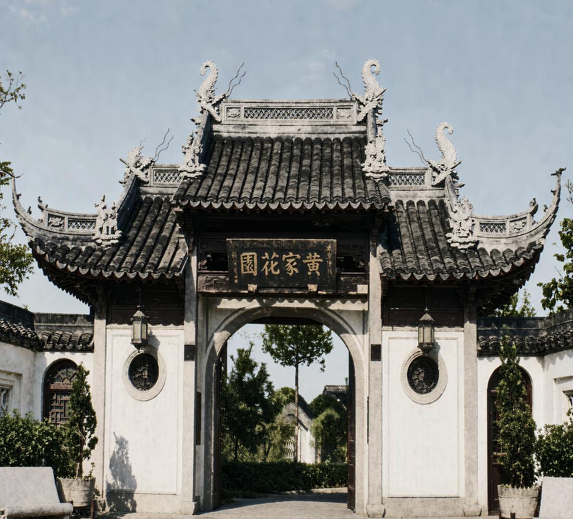 黄金荣的私家园林黄家花园（今上海桂林公园）旧照，布局讲究，雕梁画栋，含蓄沉静，藏