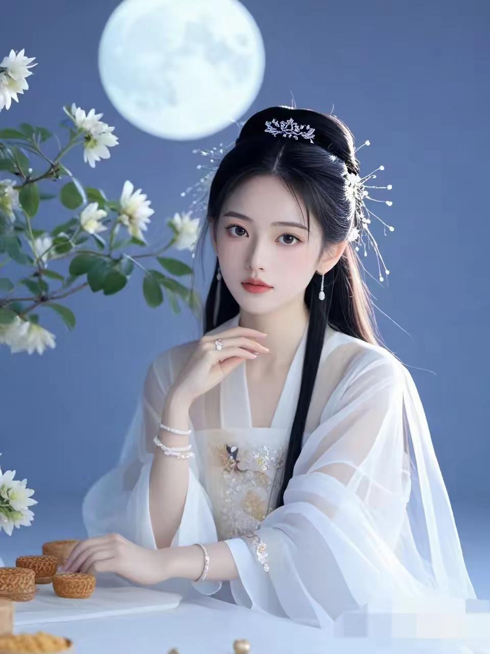 梨花愁细雨，
靓女惧媒婆。
横批：《梨花与靓女》