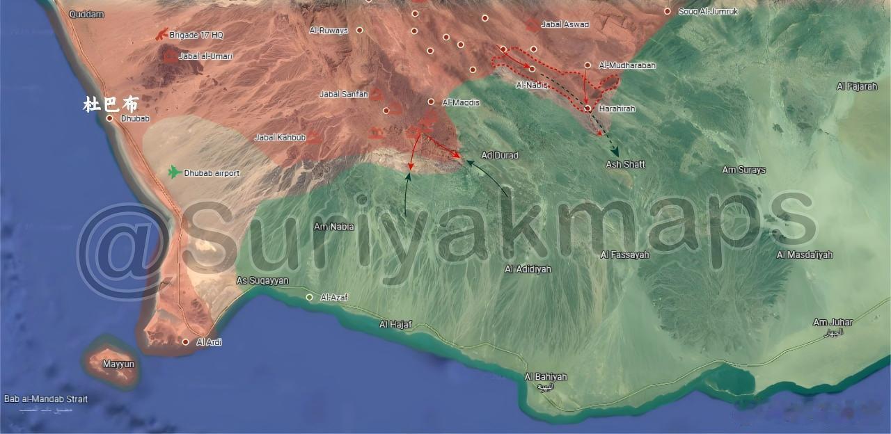 胡塞武装在拉赫季山区继续推进来源：Suriyakmaps美伊再次爆发互袭胡塞武装