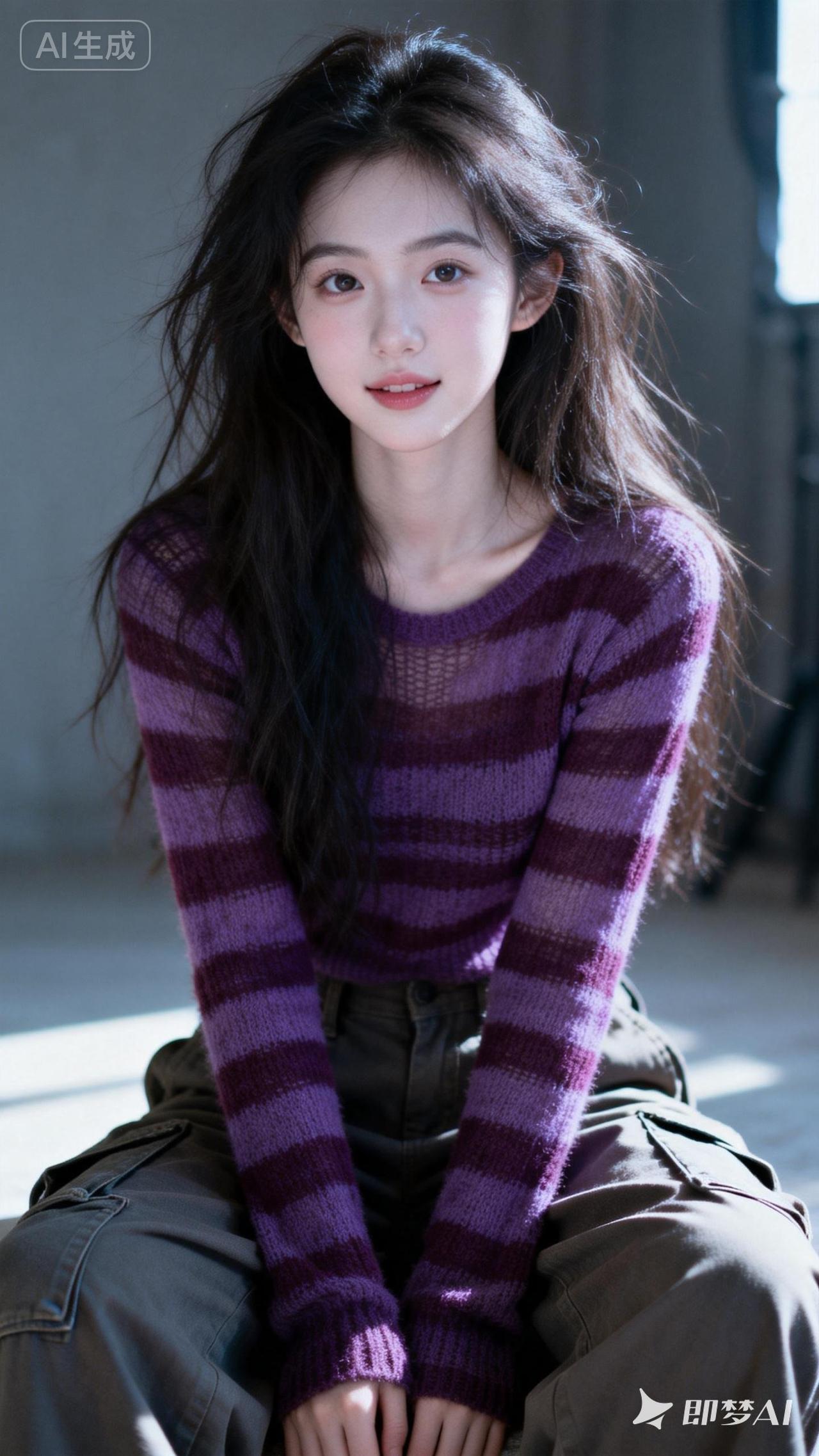 温柔紫条纹毛衣，少女心满满！💜💜