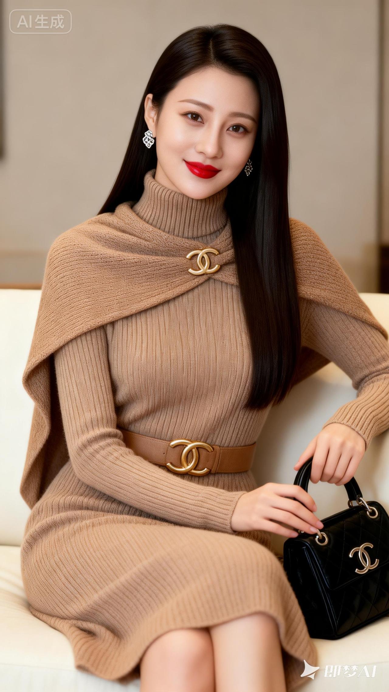 优雅穿搭指南：米色针织裙搭配黑色手袋，尽显时尚魅力！👗👜💄