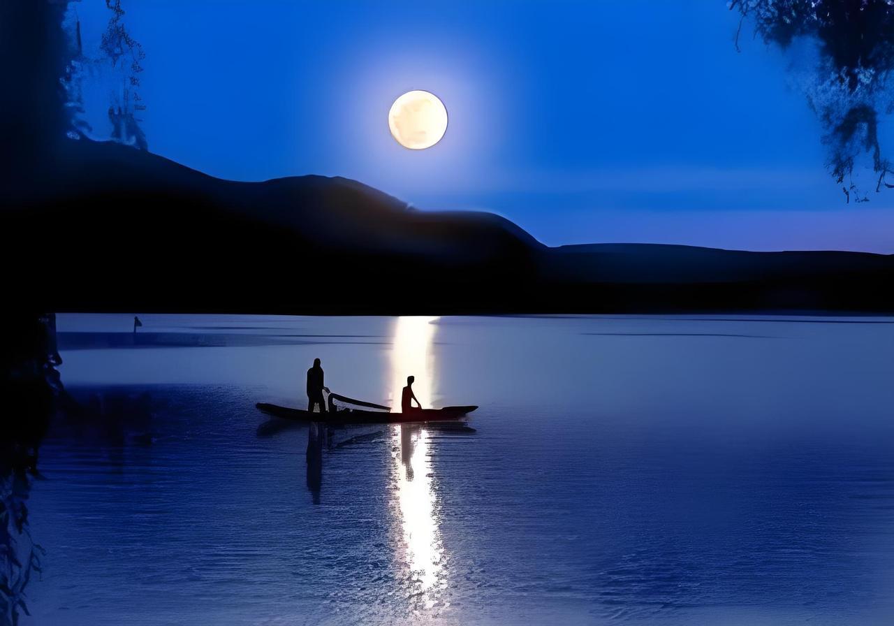 下联：月悬浪涛轻。