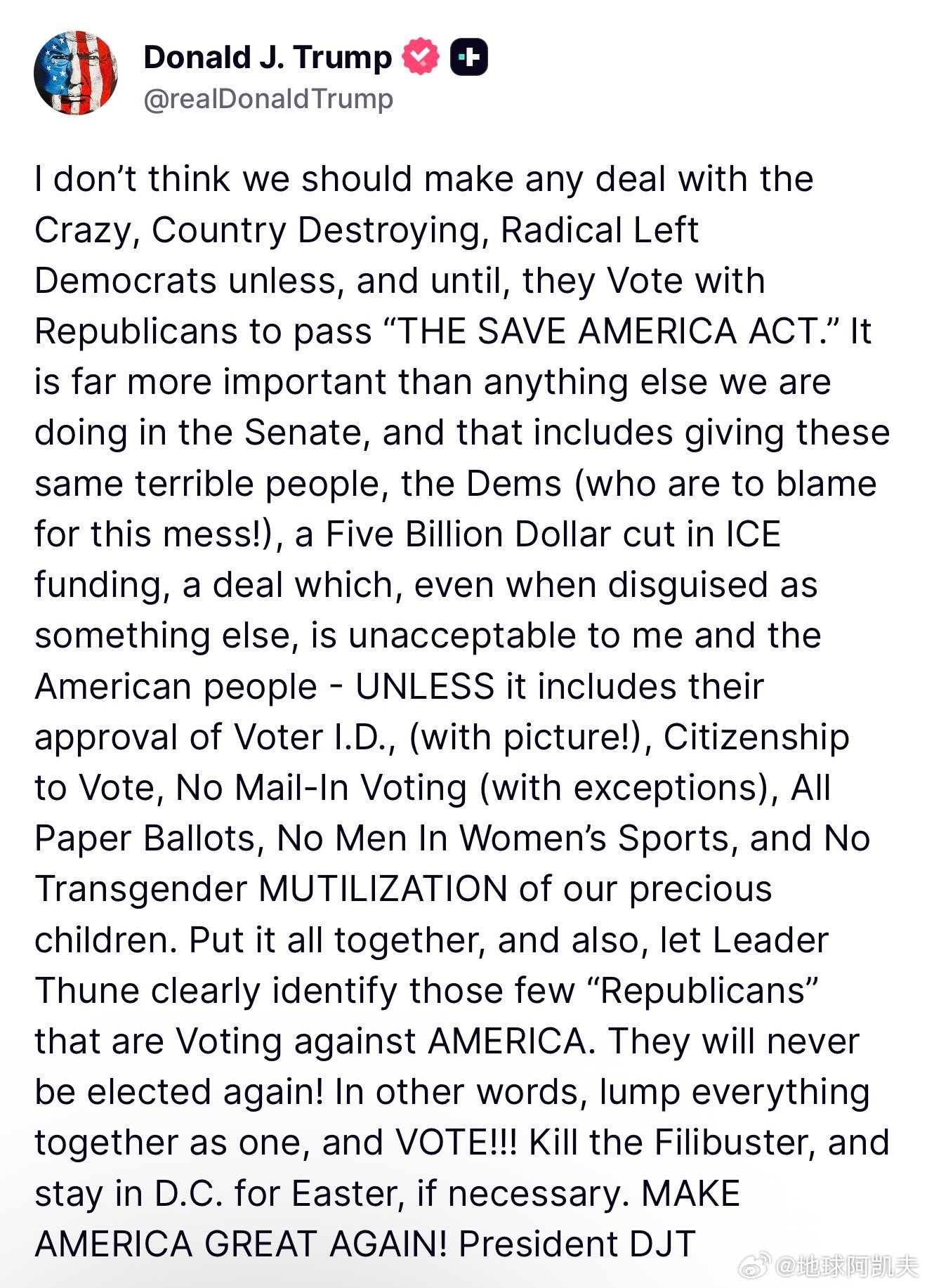 ‼️特朗普：“我认为我们不应该与那些疯狂的、毁灭国家的、激进左翼民主党人达成任何