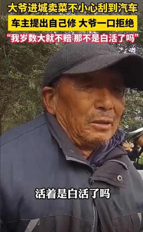 暖心！河北邯郸，一大爷进城买菜不小心刮到汽车，车主提出自己修，却被大爷一口拒绝，