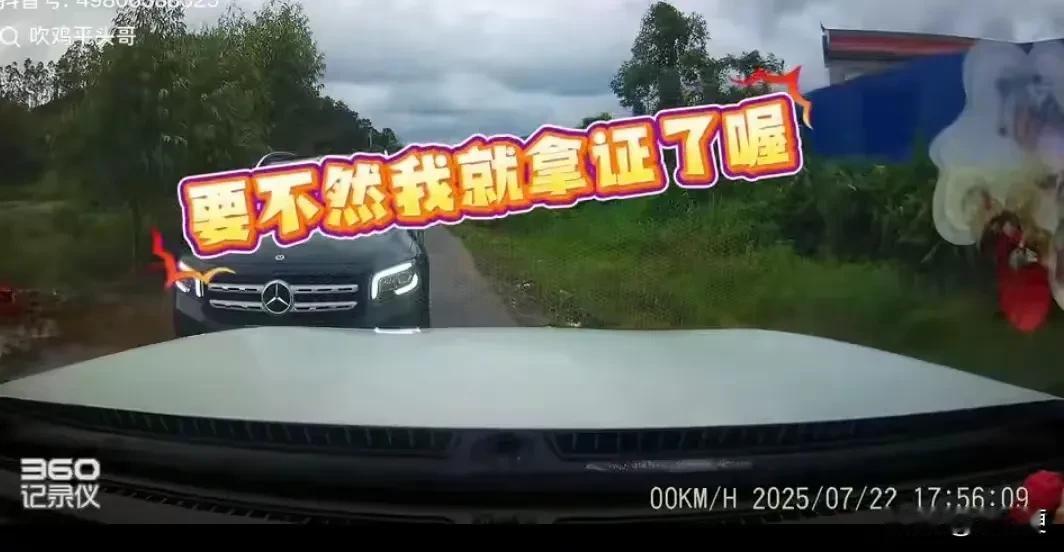 又是小仙女！博主驾车行驶在只能通行一辆车的乡间小路上，对面来了一辆大奔，按照大家