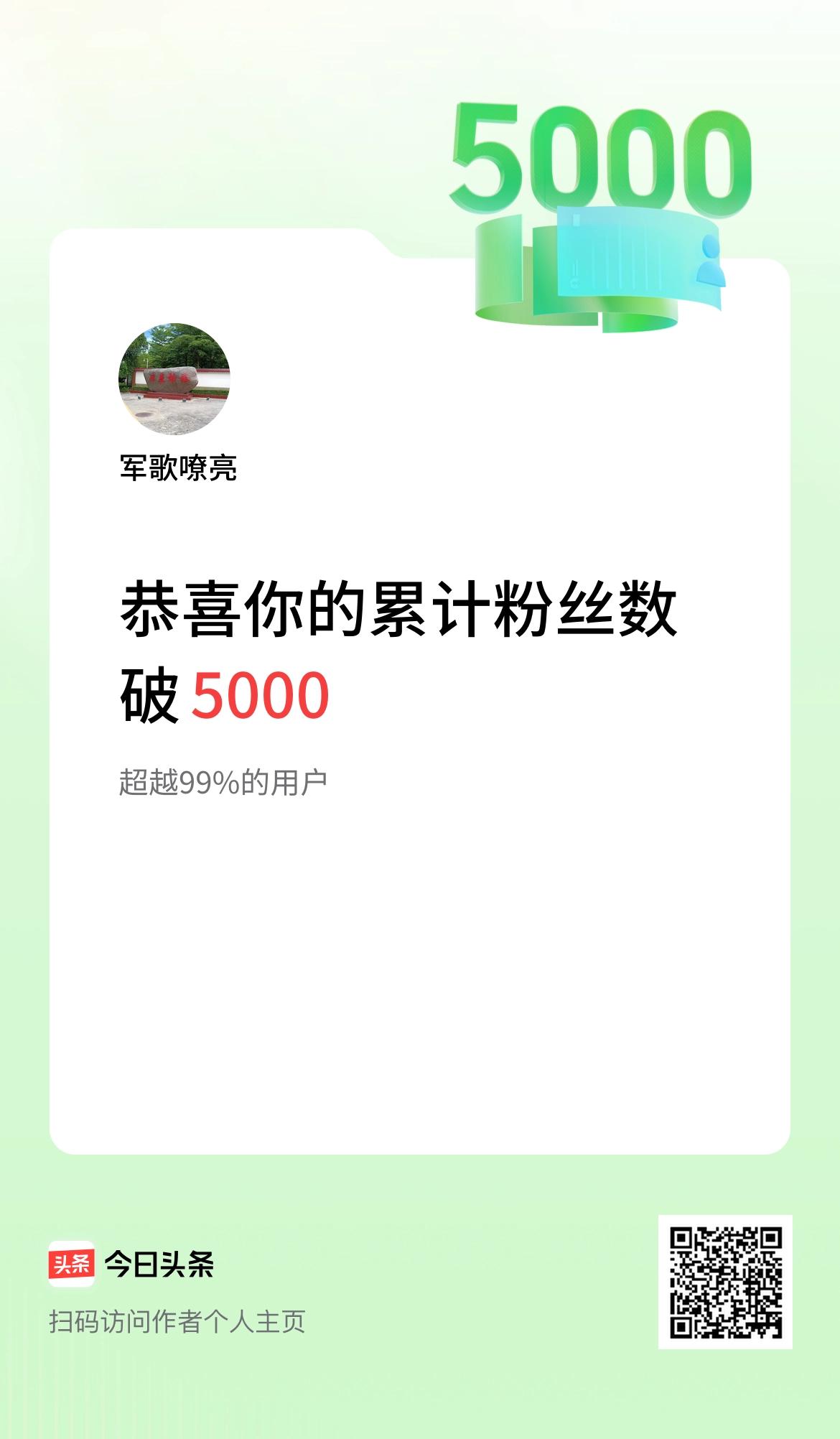 我在头条累计粉丝数破5000啦！