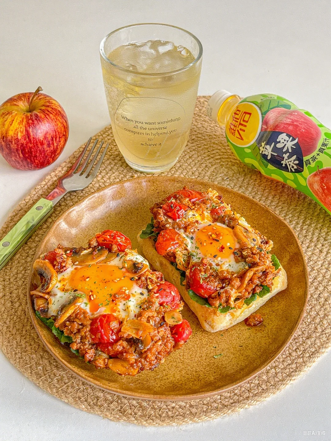 元气brunch🍅番茄肉酱三明治🥪苹果绿茶🧃